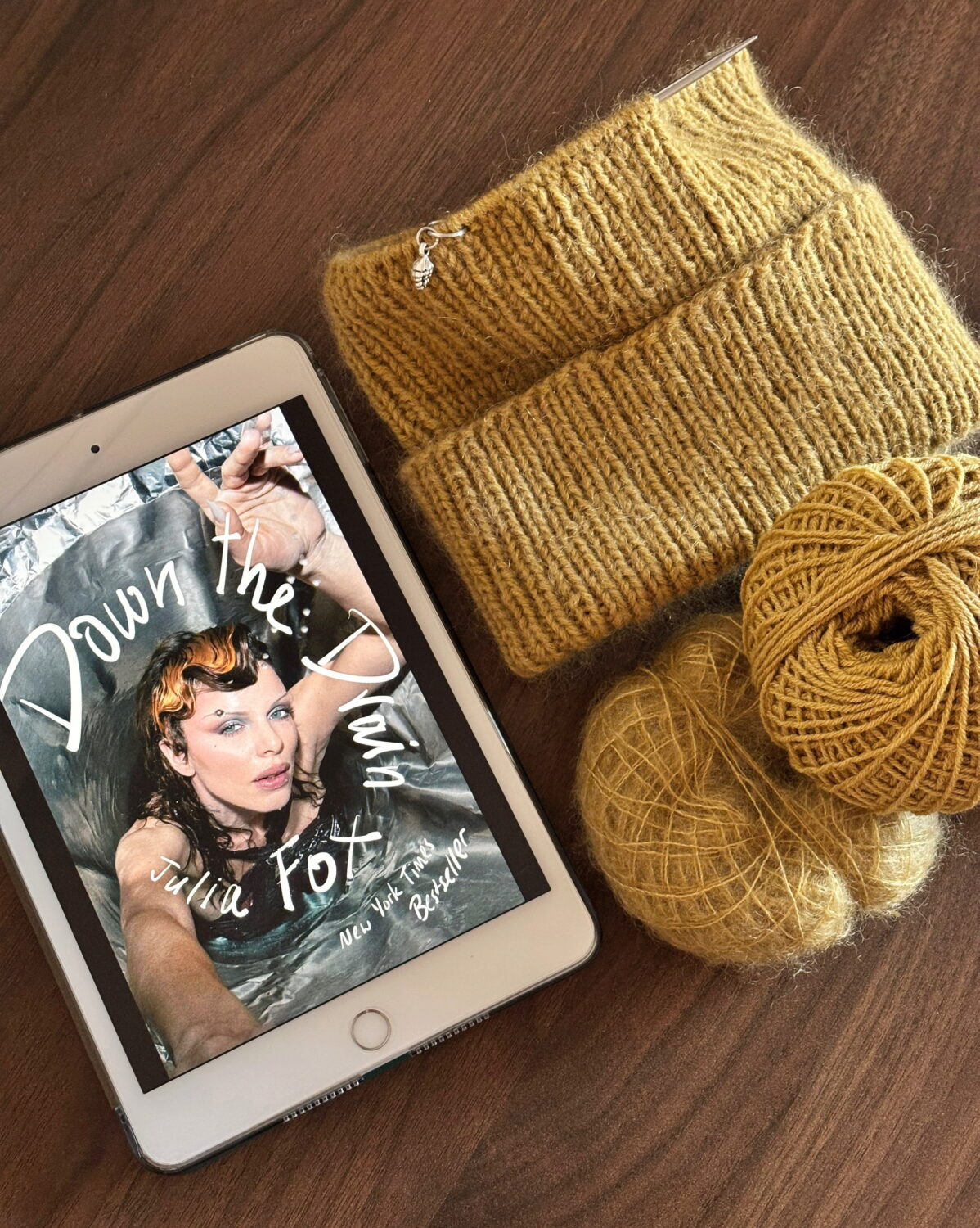 down the drain by julia fox and knitting for olive dusty honey